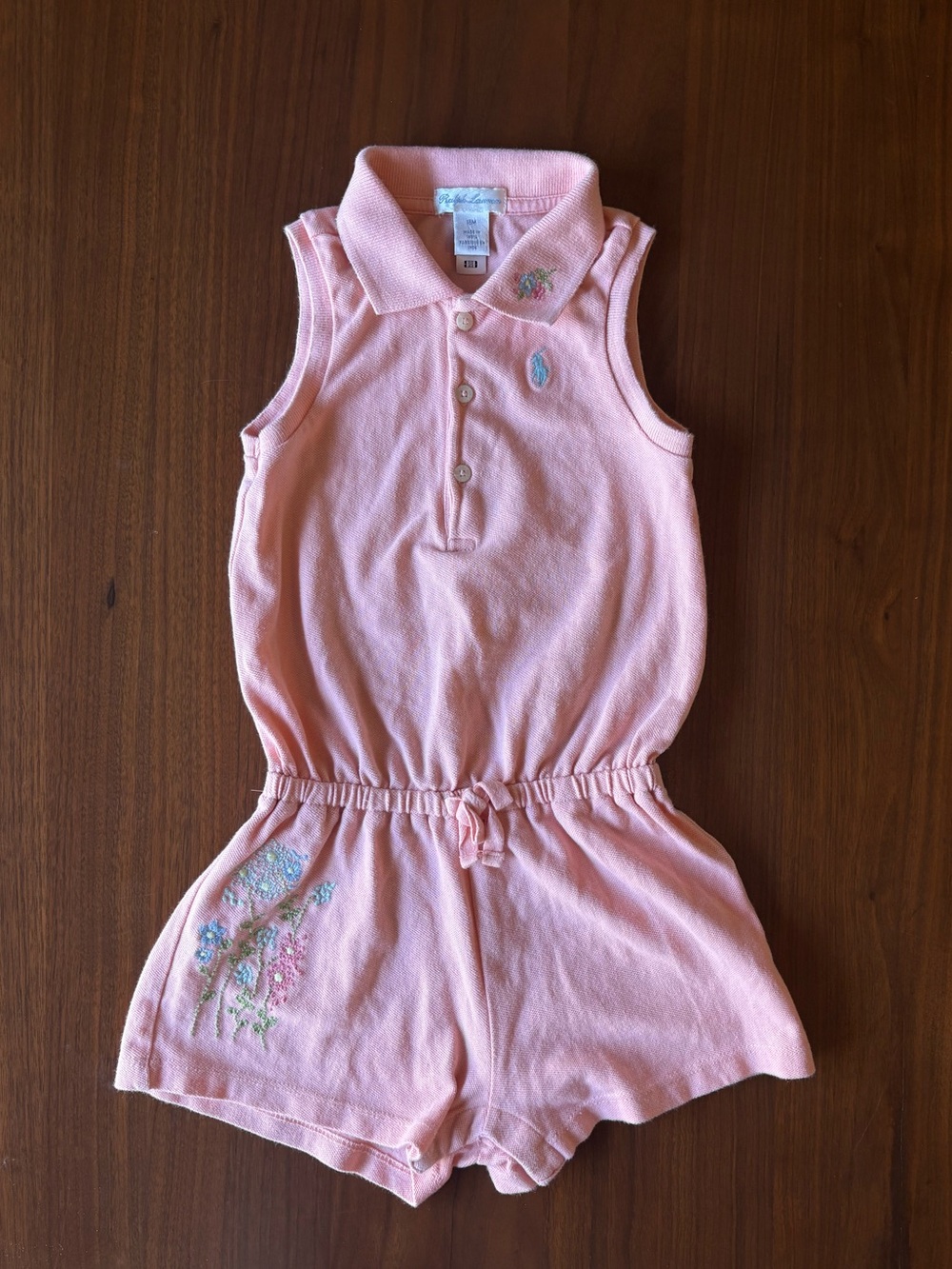 Ralph Lauren Pink Floral Embroidered Romper | 18 Months